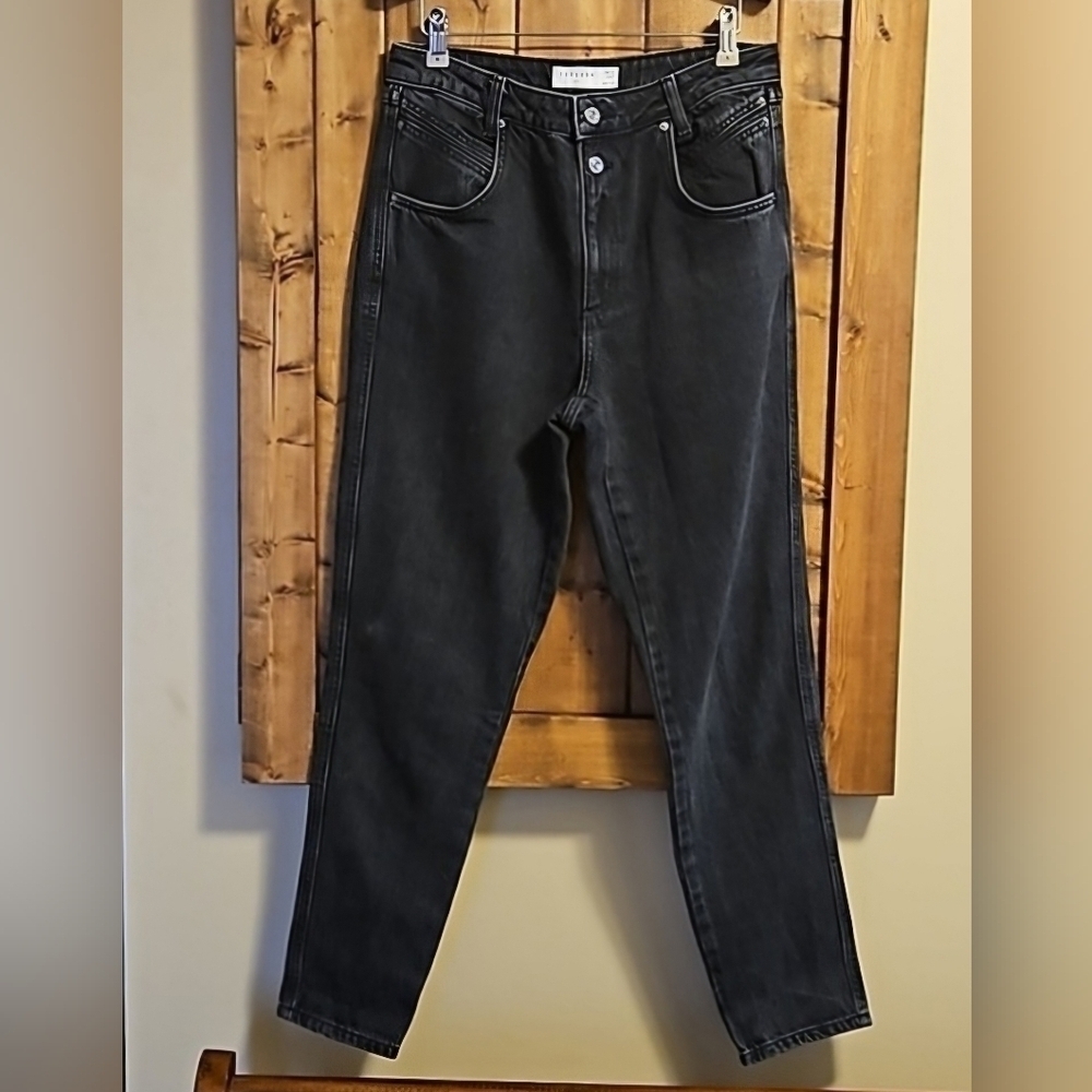 Topshop Mom Washed Black Double Button Tapered Jeans  Size W30 x L32